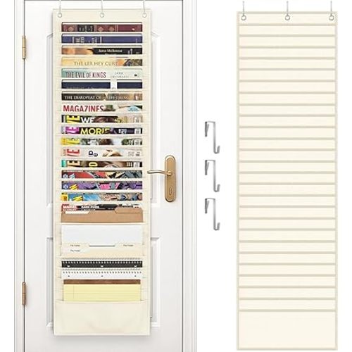 26-Pocket Over The Door File Organizer - Vertical Hanging Storage for Magazines, Documents & Paper, Heavy-Duty Door Organizer for Office, Classroom & Home