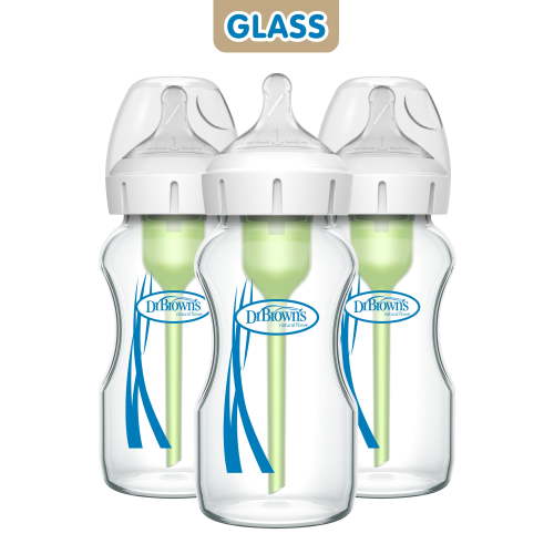 Dr. Brown's Options+ Anti-Colic Glass Baby Bottles, 9 Oz Wide-Neck, 3Count, BPA Free