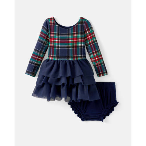 Northern Night Plaid Tiered Tutu Dress with Bloomer | Little Sleepies