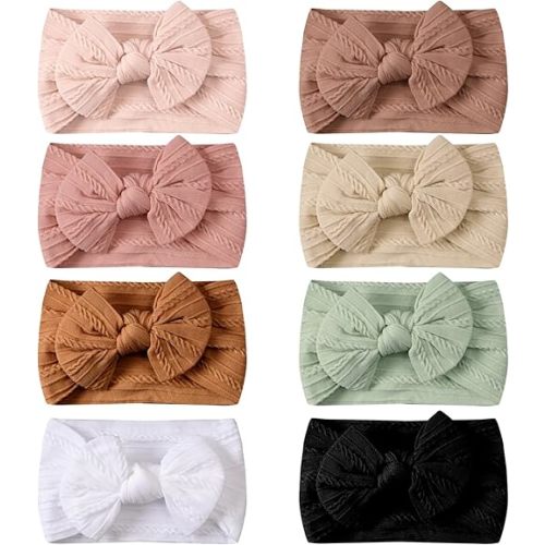 8 Pack Baby Headbands Soft Nylon Hairbands Accessories with Bows for Newborns Infants Toddlers and Baby Girls Elastic Hairbands for Daily Wear