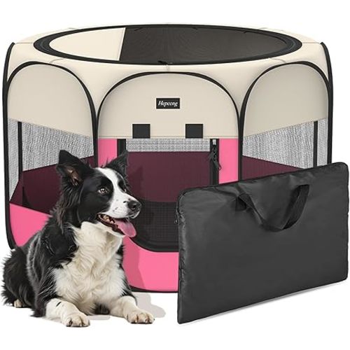 Portable Pet Puppy Dog Cat Playpen, 8-Panel Indoor/Outdoor Puppy Pen with Shade Cover & Travel Bag - Waterproof Dog Cat Tent