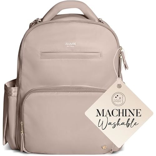 JuJuBe New Classic Diaper Bag Backpack with Portable Changing Pad, Stroller Straps, Large Travel Backpack for Boy or Girl, Carrying Baby Bottles, Wipes, Diapers, Pacifiers, Taupe
