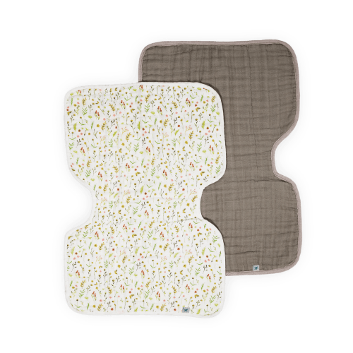 Organic Cotton Muslin Burp Cloth 2 Pack - Floral Field + Driftwood