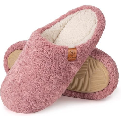 EverFoams Women's Fuzzy Slip-on Slippers Soft Comfy Memory Foam Indoor House Shoes