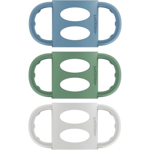Dr. Brown's Narrow Baby Bottle Handles, 100% Silicone, Easy Grip Removable Handles for Bottle to Sippy Cup Transition, Blue/Gray/Green, 3-Pack, 4m+