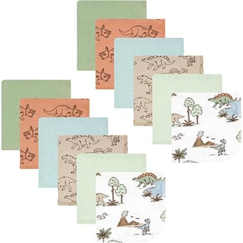 Hudson Baby Unisex Baby Flannel Washcloths, Dinosaur Adventures 12Pk, One Size