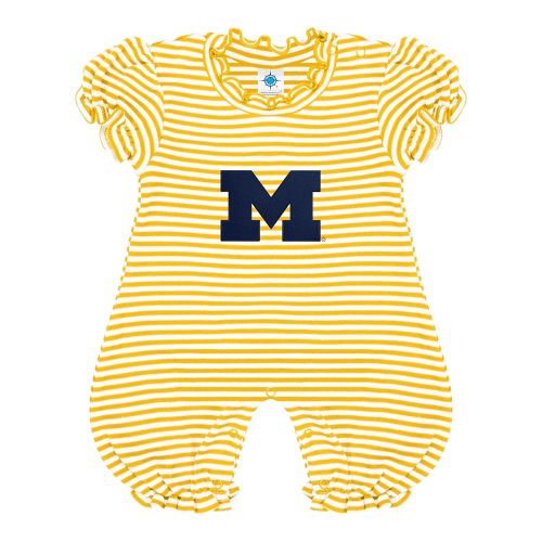 Creative Knitwear College Baby Striped Puff Sleeve Romper - Team Logo, Many Colors, for Girls (Newborn-12 Months)