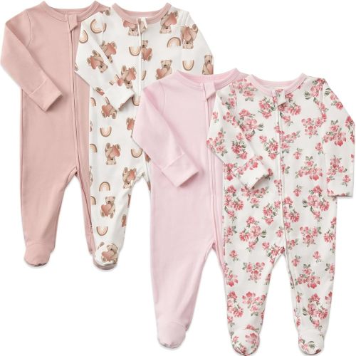 Aablexema Baby Pajamas with Mitten Cuffs Zipper 4-Pack Infant