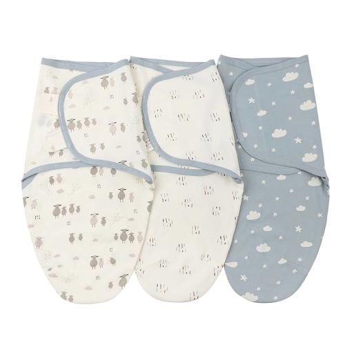 insular Baby Swaddle Sacks, Swaddle Blanket for Newborn and Infant, Adjustable Velcro Set for Boy and Girl, Soft Cotton Baby Sleep Sack 3 Pack (Sheep&Cloud, Small(0-3M))
