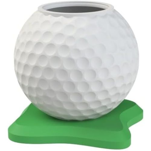 Golf Ball Pen Holder Desk Organizer, White with Green Base – Golf Gift for Office, Home, Golf Lovers.
