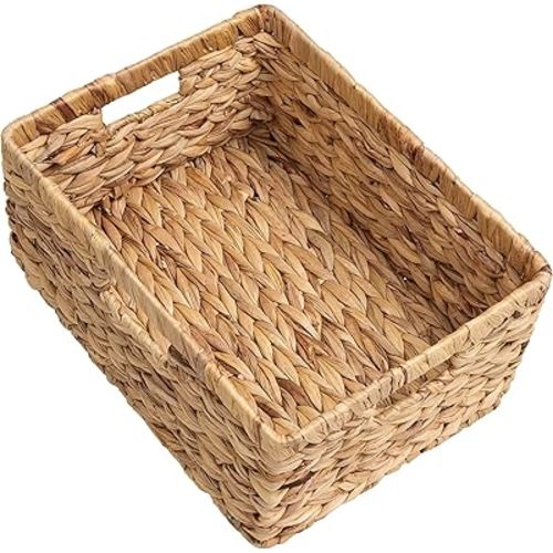 StorageWorks Large Rectangular Wicker Basket, Water Hyacinth Storage Basket with Built-in Handles, 1 Pack