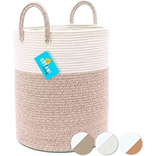 OrganiHaus Brown Toy Basket for Storage 15x18 | Baby Laundry Basket | Throw Blanket Basket for Living Room | Large Woven Baskets for Storage | Tall Basket | Towel Basket & Blanket Holder for Bedroom