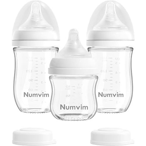 Glass Nurturing Baby Bottles Gentle & Extra Slow Flow, Newborn Breastfeeding Bottle with Anti Colic Nipple for 0 Months Babies, 3 Packs (White, 3oz+5oz)