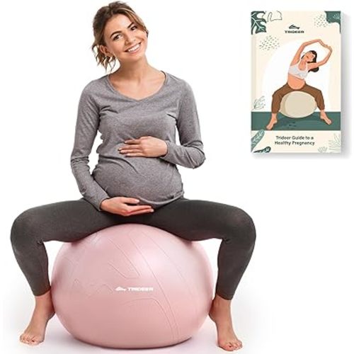 Trideer Pregnancy Birthing Ball, 1.7mm Extra Thick Yoga Ball for Maternity, Labor, Physio, Recovery, Exercise Guide & Daily Comfort Tips for All Trimesters, 1000LB Anti-Burst Non-Slip Stability Ball