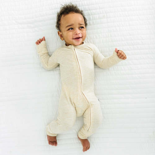 Heather Oatmeal Ribbed Zippy - Little Sleepies