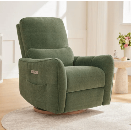 Green Power Swivel Recliner Chair Nursery Glider with Lumber Pillow