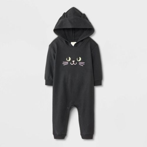 Baby Halloween Cat Hooded Romper - Cat & Jack™ Black Newborn
