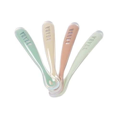BEABA Baby's First Foods Spoon Set, Original Silicone Baby Spoons, Pack of 4 Baby Gift Set, BPA Lead & Phthalate Free, (Sage)