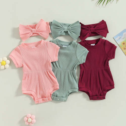 Solid Ribbed Onesie & Headband