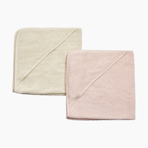 Tiny Kind Organic Hooded Towel 2-Pack - Cloud Pink/Antique White, 0-24 M