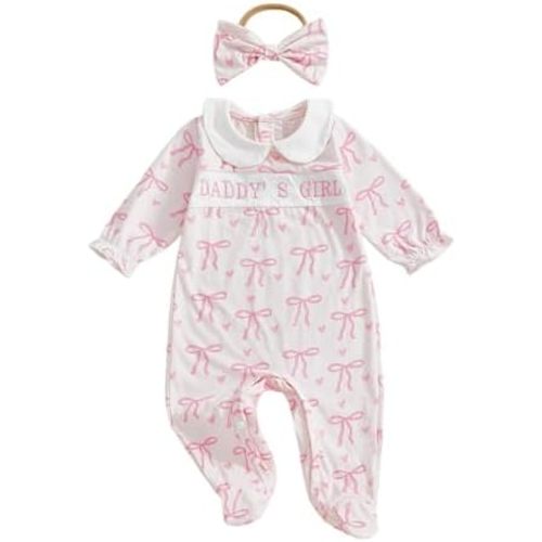 Newborn Baby Girl Daddys Girl Going Coming Home Outfit Peter Pan Collar Romper Cute Jumpsuit Smocked Clothes