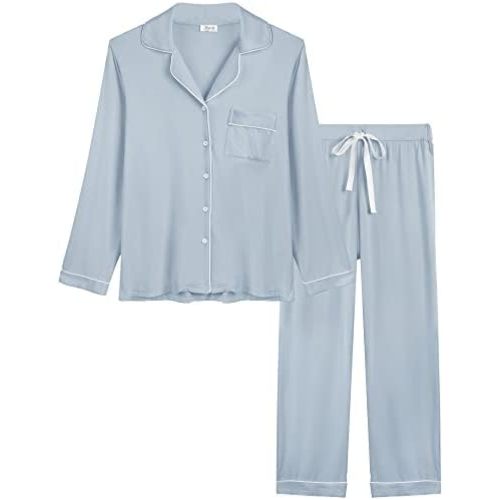 Joyaria Womens Bamboo Viscose Pajama Sets Long Sleeve Button Down Cooling Sleepwear Soft Comfortable Pj Pants Set for Women