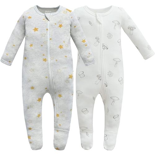 Owlivia Organic Cotton Baby Pajamas, Boys Girls Zip Front Sleep 'N Play Pjs, Footed Sleeper, Long Sleeve