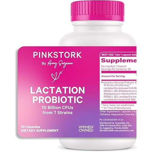 Pink Stork Lactation Probiotic - 10 Billion CFUs Multi Strain Postnatal Probiotics for Breastfeeding Women - Support Breast Milk & Gut Health, Postpartum Essentials, 30 Capsules