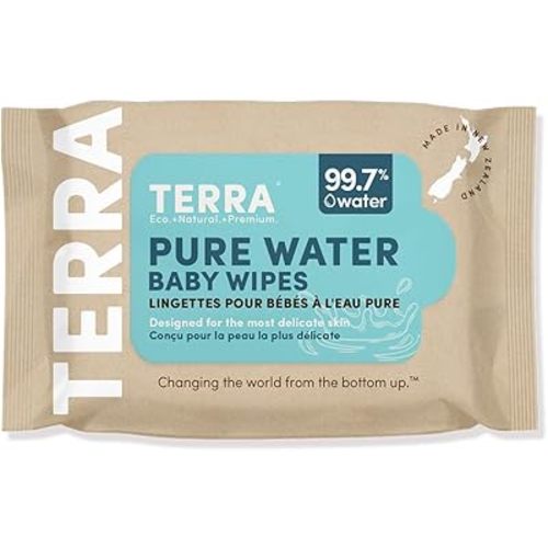 Terra Bamboo Water Baby Wipes Travel Pack: 99.7% Pure New Zealand Water, 100% Biodegradable Bamboo Fiber, 0% Plastic, Unscented Baby Wipes for Sensitive Skin, 1 TRAVEL Pack of 24 Wipes