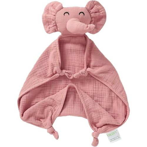 Organic Elephant Lovey, Muslin Security Blanket for Babies, Elephant Baby Stuffed Animal, Snuggle Toy, Gift for Boys and Girls (Pink)