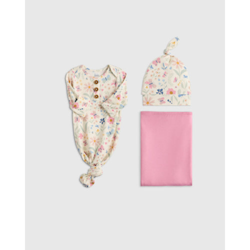 Bamboo Gown, Hat & Swaddle Set in Wildflower Dreams