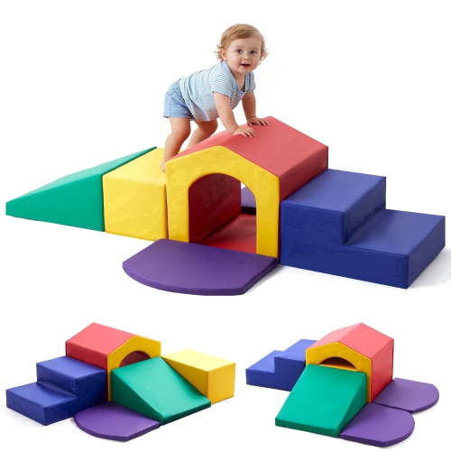 M HI-mat 6pcs Soft Climbing Toys for Toddlers PU Leather Gym Climb and Crawl Play Set for Indoor Blue+Green+Yellow