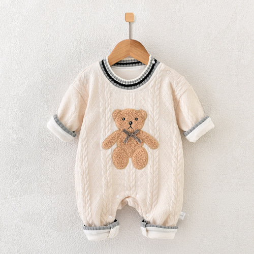 Baby Boy/Girl Cute Cartoon Bear Knitted Long Sleeve Romper