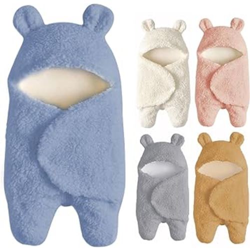 Baby Swaddle Blanket Boys Girls Cute Cotton Plush Receiving Blanket Ultra-Soft Newborn Sleeping Wraps for Infant 0-6 Months Baby Girl Shower Gift - Blue
