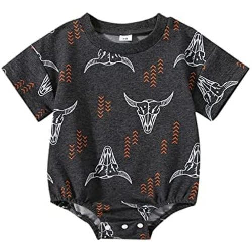Kayotuas Western Baby Boy Girl Clothes Cow Print Bubble Romper Oversized Short Sleeve Tshirt Bodysuit Infant Summer Outfits