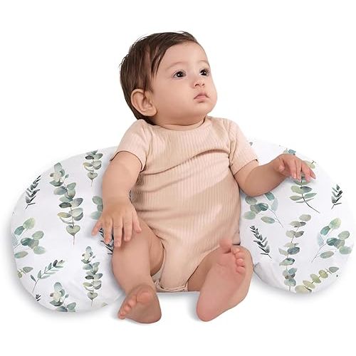 Little Grape Land Nursing Pillow,Upgraded Breast Feeding Pillow for Mom,Breastfeeding & Bottle Feeding for 0–17 Months, Soft Machine Washable Cover with firm breathable filling,Tummy Time,Green Leaves