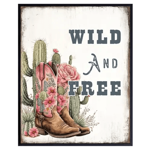 Western Wall Decor for Woman - Rustic Wall Decor - Country Home Decor - Wall Decor for Girls, Tween Girls, Teen Girls Room Decor - Cactus Shabby chic Wall Art - Inspirational Farmhouse Boho Wall Art