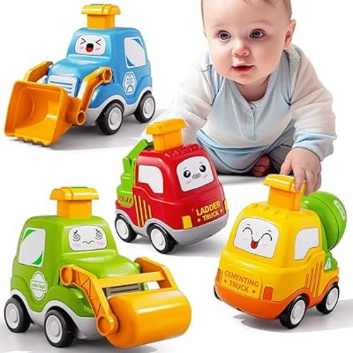 Press Engineering Car Toy for Tollders Age 1 2 3 4 5 6 Years Old - Toy Figure Car, Construction Cars Toys, Push and Go Friction Car for 6 9 12 18 Months, Toddler Gifts for Infant Toddlers