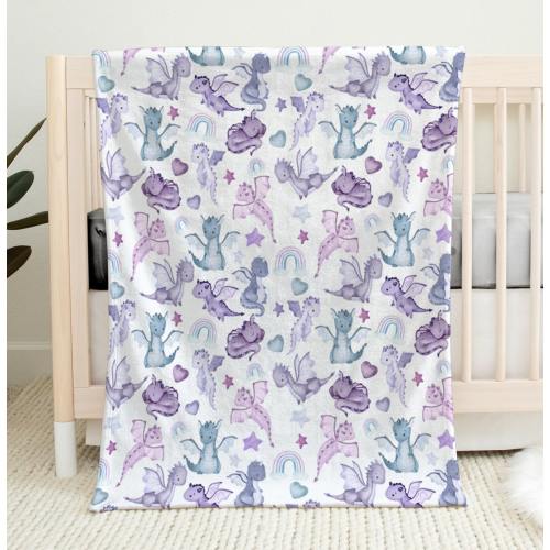Dragon Baby Blanket, Dragon Baby Gift, Baby Dragon Nursery Decor, Fairy Tale Nursery Decor, Gift for New Baby, Baby Shower Gift Idea, Purple