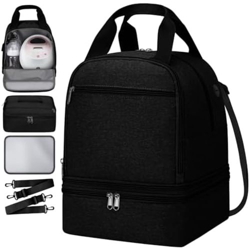 Pump Bag for Spectra S1 S2, Wearable Breast Pump Bag with Cooler, Pumping Bag with Waterproof Mat for Pump Accessories, Breastfeeding Bags for Work, Travel and Family, Breastmilk Bags, Black