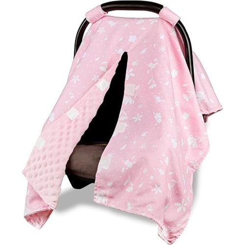 ManFaiSky Car Seat Cover Baby, Soft Carseat Covers Baby Girl, Multi-Use Nursing Cover & Infant Carseat Canopy, Pink