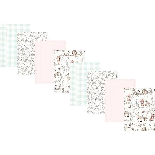 Hudson Baby Cotton Poly Flannel Burp Cloths Multipack, Girl Woodland Pals 8-Pack, One Size