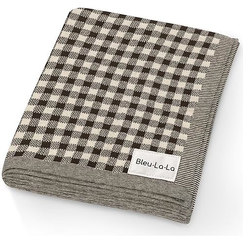 Checkered Baby Blanket for Baby Boys & Girls - 100% Soft Fine Cotton Quilt Receiving Swaddle Crib Stroller Nursery Bed Blanket Unisex Gender Neutral for Newborns Toddlers (Plaid - Mocha)