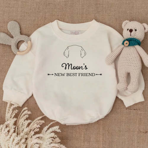 New Best Friend Baby Bubble Romper, Personalized Bodysuit with Dog Ears, Adorable Baby Shower Gift for Dog Lovers! BR72T47