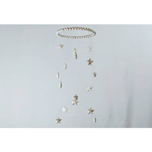 Felt Star Baby Mobile in Cream - Natural Wood Hoop