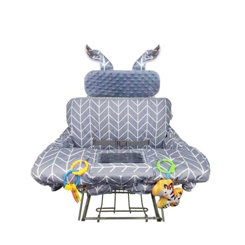 ICOPUCA Shopping Cart Cover for Baby, 2 in 1 cart Cover for Babies N high Chair Cover, Padded Grocery cart seat Cover for Baby Girl boy, with Extra Detachable Cushion, Grey;