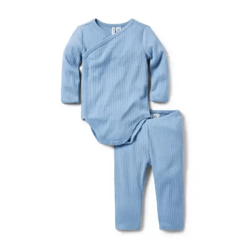 Collections Soft Blue Baby Ribbed Wrap Matching Set by Janie and Jack