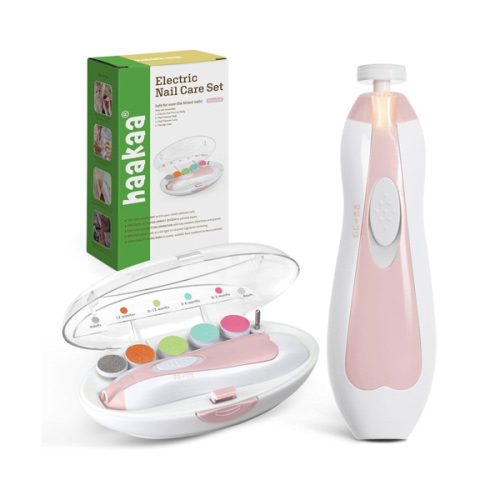 haakaa Baby Nail Trimmer Electric Safe Baby Nail Clippers Baby Nail File Kit Manicure Set, Trim Polish Grooming kit for Newborn Toddler or Adults Toes Fingernails, 6 Grinding Heads and LED Light