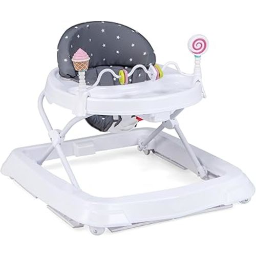 HONEY JOY Baby Walker, Foldable Toddler Walker with Toys, Push Walker for Boys and Girls, Adjustable Height, High Back Padded Seat, Infant Activity Walker with Wheels (Gray)