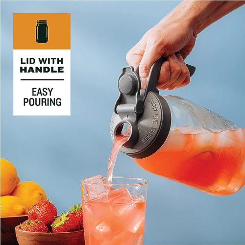 County Line Kitchen Glass Mason Jar Pitcher with Lid - Wide Mouth, 2 Quart (64 oz / 1.9 Liter) - Heavy Duty, Leak Proof - Sun & Iced Tea, Cold Brew Coffee, Breast Milk Storage, Flavored Water & More - Gray